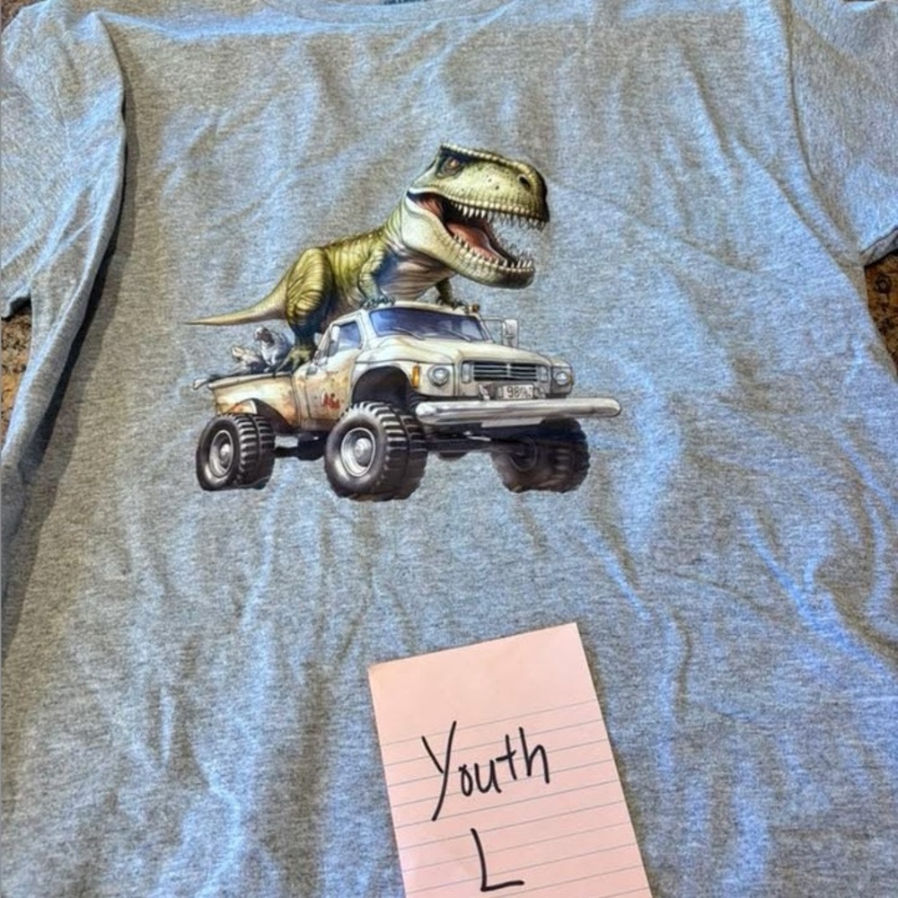 Gray Dinosaur Truck Kids Shirt